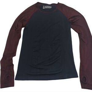 Victoria's Secret Black Body Long Sleeve Tee with Burgundy Raglan Sleeves
